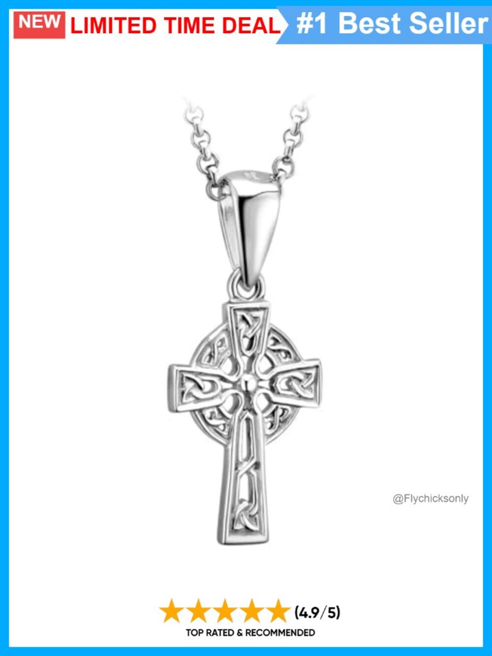 925 Sterling Silver Celtic Cross Necklace 24" Belcher Chain